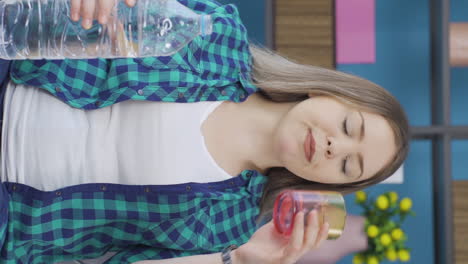 Vertical-video-of-The-sick-woman-drinks-a-lot-of-water.